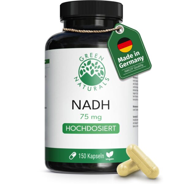 GREEN NATURALS NADH 75 mg – 150 Kapseln | Hochdosiertes Coenzym 1 für Energie & Vitalität