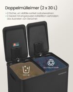SONGMICS Tretmülleimer 2 x 30 L mit Softclose – Doppel-Abfalleimer für die Küche – Bild 3