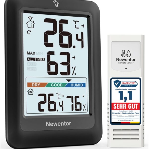 Newentor Funk-Wetterstation mit Aussensensor – Thermometer & Hygrometer für Innen & Aussen