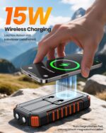 20000mAh Wireless Solar Powerbank – 22.5W Schnellladung mit integrierten Kabeln & LED-Taschenlampen – Bild 3