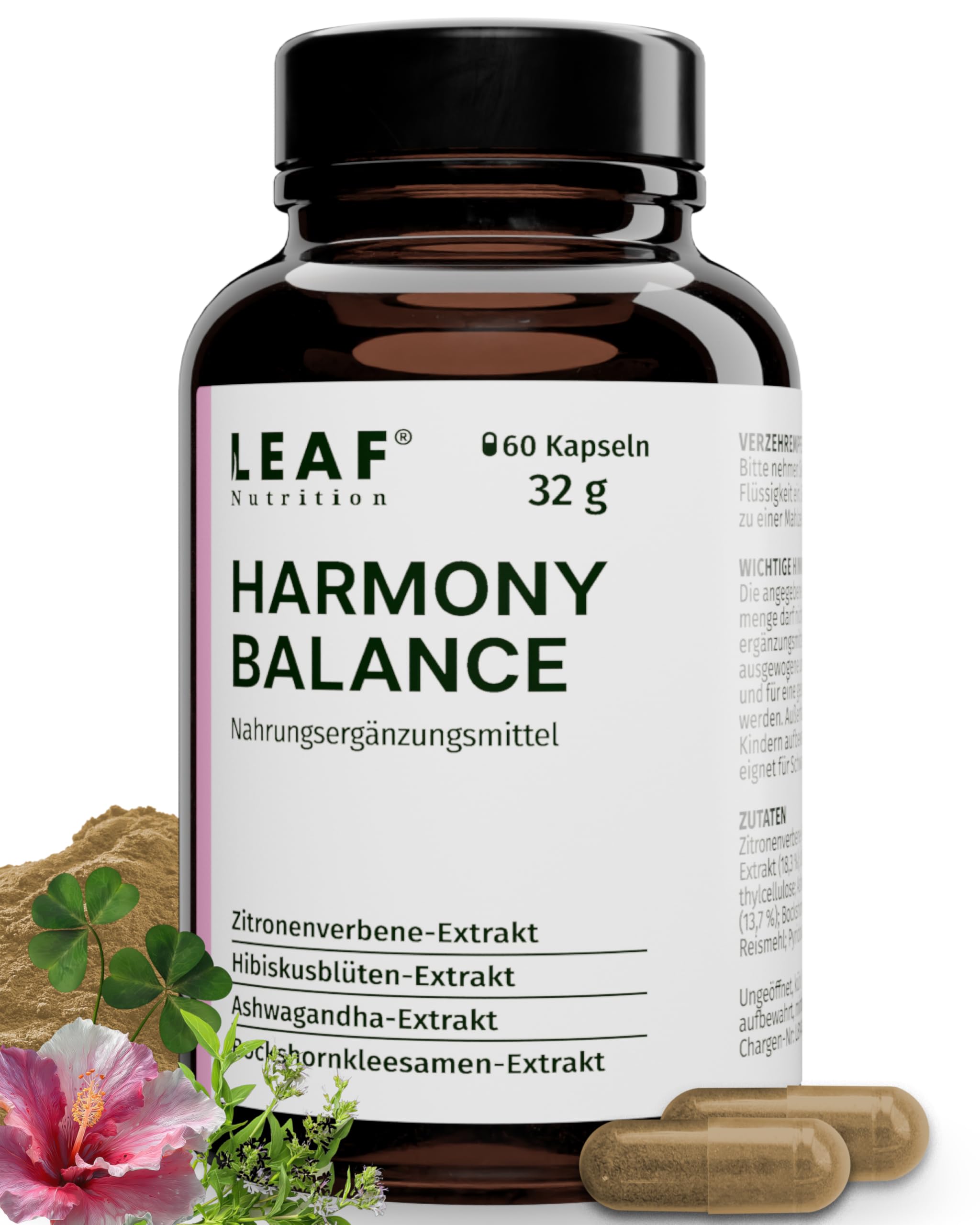 71TDSz4nleL._SY2560_.jpg LEAF HARMONY BALANCE Kapseln – Hormonkomplex für Frauen mit Ashwagandha & Vitamin B6 – Bild 1