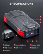 Povasee 6000A Starthilfe Powerbank für Pkw – Auto Jump Starter 12V mit LED & USB – Bild 6
