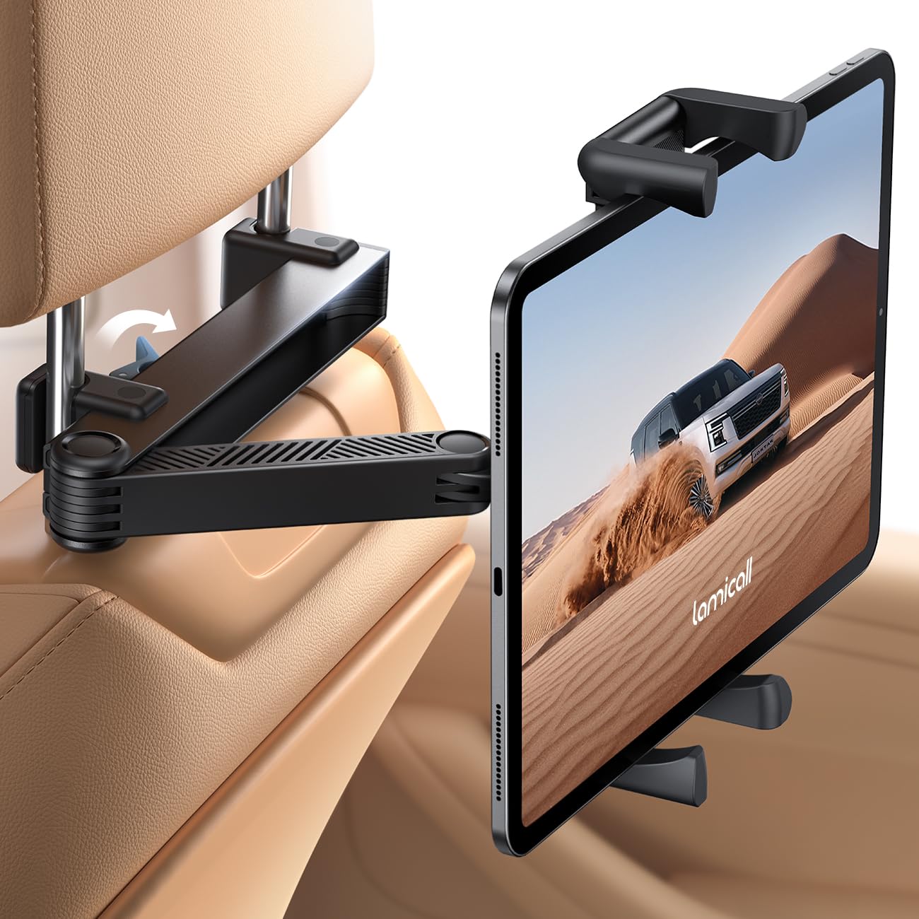 71TNIR9-SJL._SY1300_.jpg Lamicall Tablet Halterung Auto Kopfstütze – Faltbar mit Alu-Teleskoparm für iPad & Smartphone – Bild 1