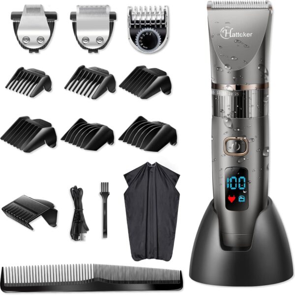 Hatteker 3-in-1 Haarschneider für Herren mit Keramik-Titan-Klinge & LCD-Anzeige – Profi Trimmer für Haar & Bart