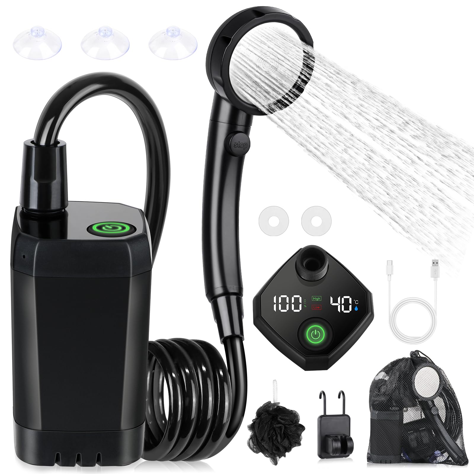 71TbZ68KqHL._SY1600_.jpg Spopal Campingdusche 6000mAh mit Pumpe & Temperaturanzeige – Tragbare Dusche für Outdoor – Bild 1