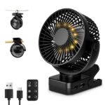 ArsMotin USB Akku Ventilator mit Fernbedienung – 44h Laufzeit, LED-Licht & 360° Drehbar
