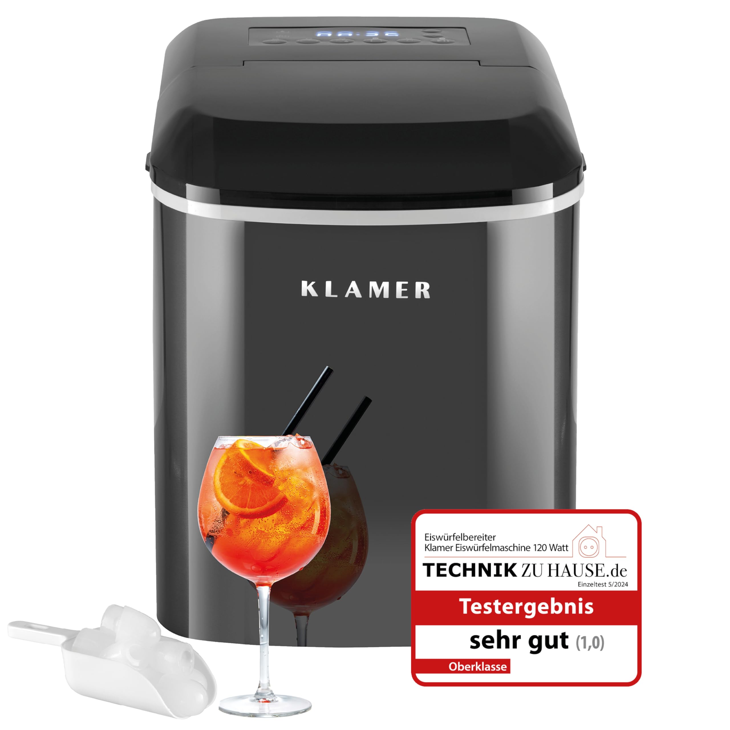 71UBrKAWNeL._SY2560_.jpg KLAMER Eiswürfelmaschine mit 2 Grössen – 15 kg Eis pro Tag & Timer für Zuhause – Bild 1