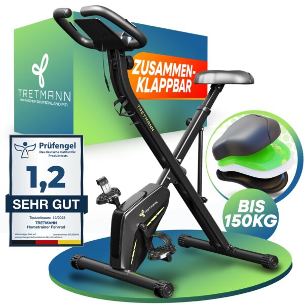TRETMANN Klappbarer Heimtrainer mit RelaxFoam – Ergometer bis 150 kg für Zuhause