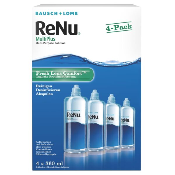 Bausch + Lomb ReNu MultiPlus Kombilösung 4 x 360 ml – All-in-One Kontaktlinsenreiniger mit Proteinentferner