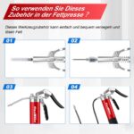 CarBole Fettpresse 8000PSI mit 3 Schläuchen & 6 Düsentypen – Profi-Schmieranlage – Bild 5
