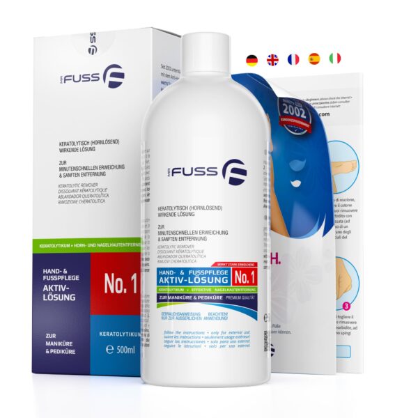 Mr. Fuss Lösung No. 1 – 500 ml Hornhautentferner & Nagelhautentferner für Füsse & Hände