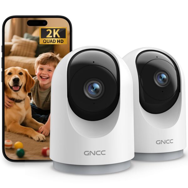 GNCC 2K WLAN Überwachungskamera Innen – 360° Schwenk mit Nachtsicht & App-Steuerung, 2er Set