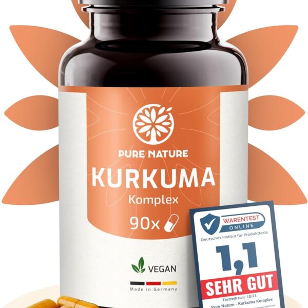 Pure Nature Kurkuma Kapseln 12.000 mg mit Piperin & Vitamin C – 90 Stück