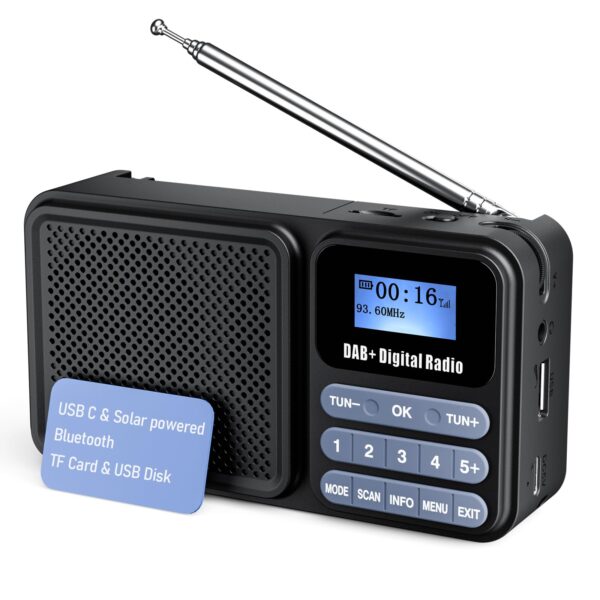 Gallypek DAB+ FM Digitalradio mit Bluetooth 5.0 – Tragbares Küchenradio mit Akku & Solarladung