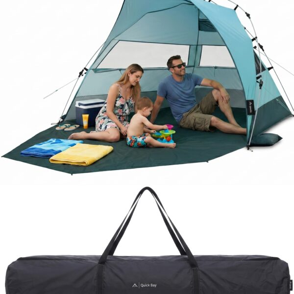 qeedo Quick Bay Pro Strandmuschel – UV80 Sonnenschutz für 3 Personen mit Quick-Up System