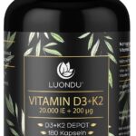Luondu Vitamin D3 20.000 I.E. + K2 MK7 200 mcg – Hochdosiert & 100% Vegan, 180 Kapseln