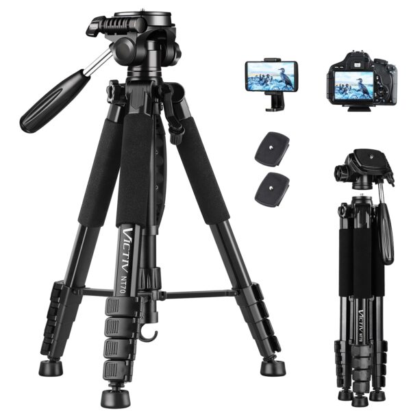 Victiv Kamera Stativ 52–185 cm mit abnehmbarem 3-Wege-Kopf – Aluminium Fotostativ für DSLR & Smartphone