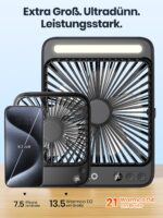 Warmco D4 Akku Camping Ventilator 20000mAh – 48h Laufzeit mit LED & Haken – Bild 7