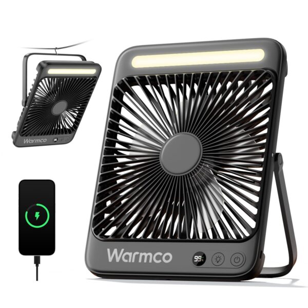 Warmco D4 Akku Camping Ventilator 20000mAh – 48h Laufzeit mit LED & Haken