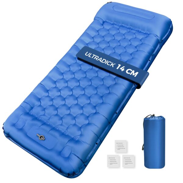 NAPASA Isomatte 14 cm – Aufblasbare Camping-Matratze mit Fußpumpe & Kissen