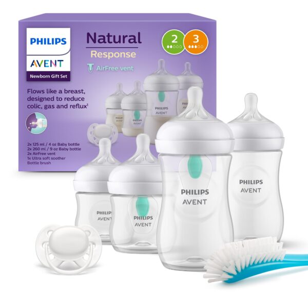 Philips Avent Natural Response Geschenkset – 4 Babyflaschen mit AirFree Ventil für 0–12 Monate