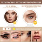 Auxmir Kosmetikspiegel 30X/1X mit LED-Beleuchtung – Dimmbar Schminkspiegel für Zuhause & Reisen – Bild 3