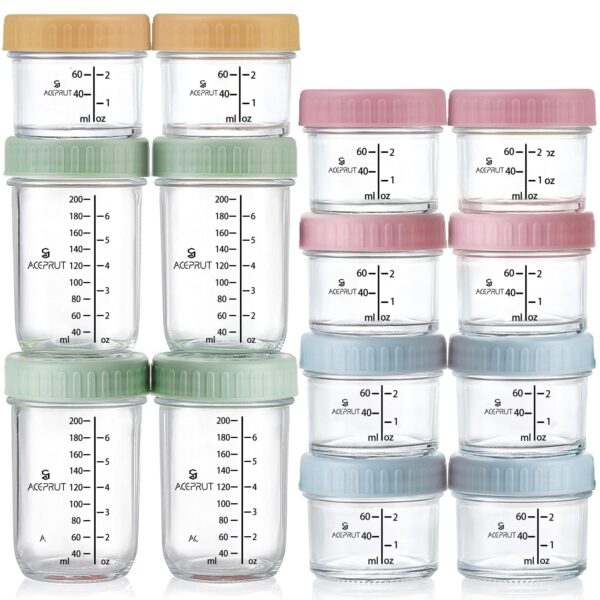 ACEPRUT 14er Set Glas-Behälter für Babynahrung – BPA-frei & auslaufsicher