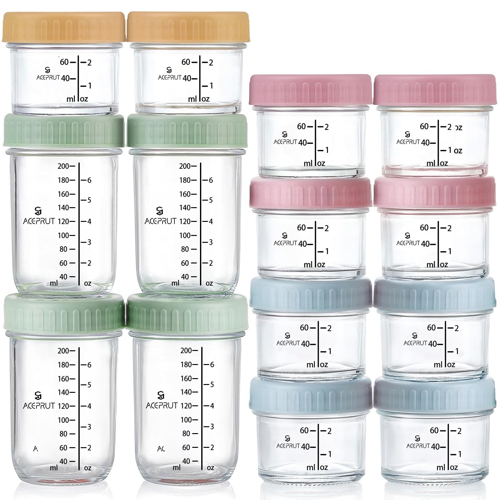 71XXU5QVO3L._SY1600_.jpg ACEPRUT 14er Set Glas-Behälter für Babynahrung – BPA-frei & auslaufsicher – Bild 1