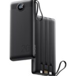 VRURC Powerbank 20000mAh mit 4 integrierten Kabeln – 22,5W Schnellladung für alle Geräte