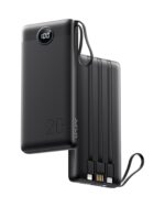 VRURC Powerbank 20000mAh mit 4 integrierten Kabeln – 22,5W Schnellladung für alle Geräte