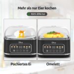 Olvy 6-Eier Eierkocher 6-in-1 – Automatischer Eierkocher mit LCD-Timer & Dampfgarer – Bild 4