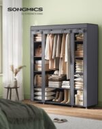 SONGMICS Faltschrank 150x175 cm mit 12 Ablagen & Kleiderstange – Stabiler Stoffschrank grau – Bild 2
