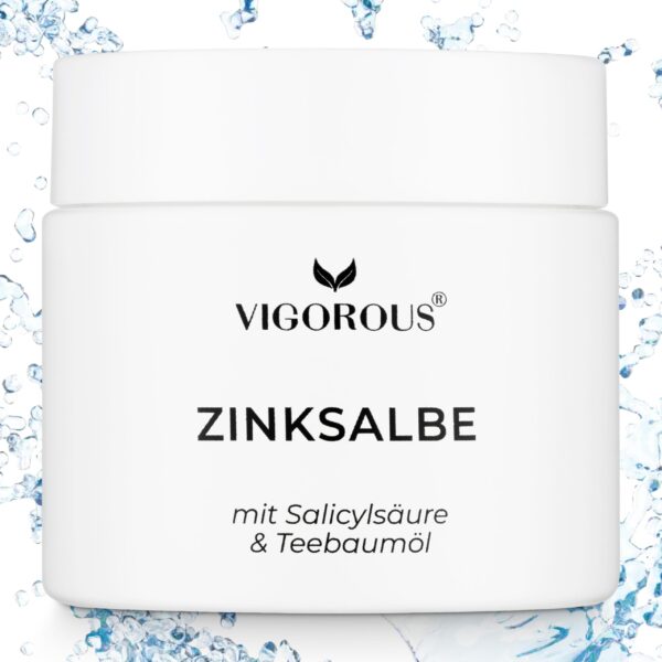 VIGOROUS® Zinksalbe 60ml gegen Pickel – Anti-Akne Creme mit Teebaumöl & Salicylssäure