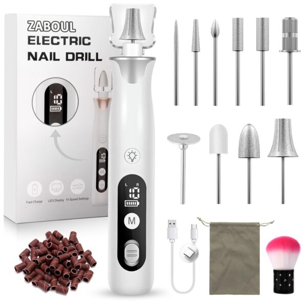 ZABOUL Elektrische Nagelfeile mit 10 Aufsätzen – Profi Maniküre & Pediküre Set