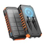 20000mAh Wireless Solar Powerbank – 22.5W Schnellladung mit integrierten Kabeln & LED-Taschenlampen