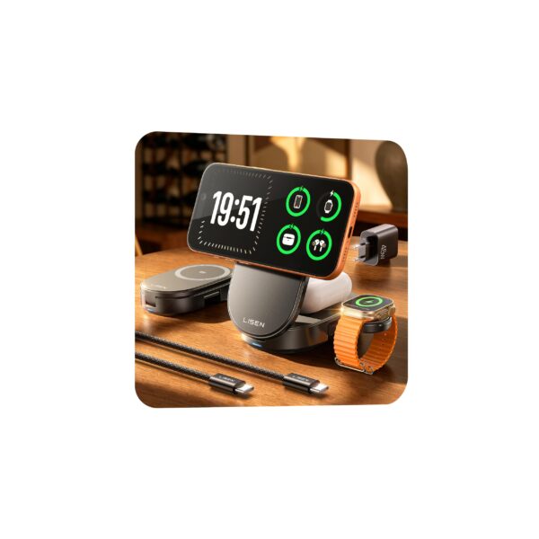 LISEN 3-in-1 MagSafe Ladestation mit 25W Qi2.2 – Faltbares Schnellladegerät für iPhone & Apple Watch