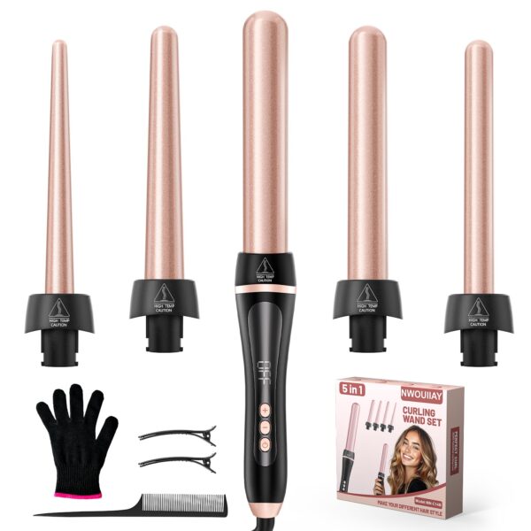 NWOUIIAY 5-in-1 Lockenstab mit LCD & Keramikbeschichtung – Profi-Styling für alle Haartypen