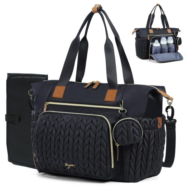 Tonyeee Wickeltasche mit Wickelunterlage – 16 Fächer Multifunktions-Babytasche Schwarz