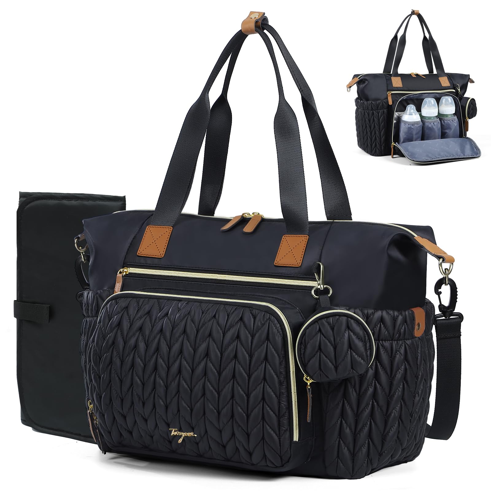 71ZQqbe2OFL._SY1600_.jpg Tonyeee Wickeltasche mit Wickelunterlage – 16 Fächer Multifunktions-Babytasche Schwarz – Bild 1