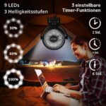 ELZO 12000mAh Campingventilator – USB-Ventilator mit LED, Fernbedienung & 360° Drehung – Bild 4