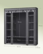 SONGMICS Faltschrank 150x175 cm mit 12 Ablagen & Kleiderstange – Stabiler Stoffschrank grau – Bild 3