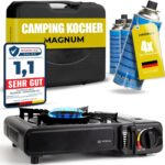 MAGNUM Gaskocher mit Piezozündung inkl. 4x Gaskartuschen – Campingkocher