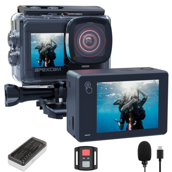 Apexcam X80Pro 4K60 Action Cam 64MP – Doppelbildschirm & 40m Wasserdicht