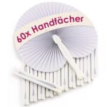 WeddingTree 60x Handfächer Hochzeit Weiß – Papierfächer mit Kunststoffgriff für Events