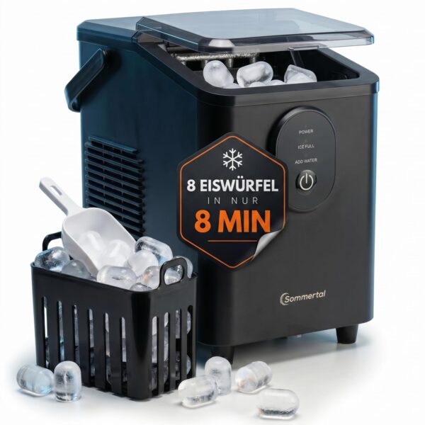Sommertal EM12S Eiswürfelmaschine – 12 kg/24h Eisproduktion für Küche & Büro