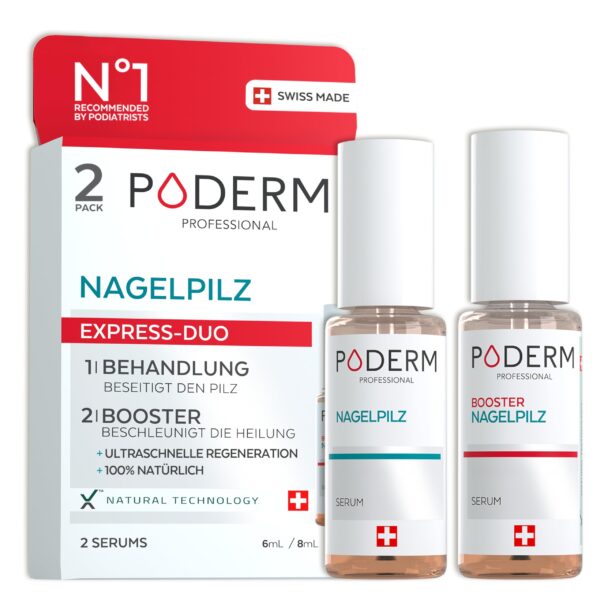 PODERM 2-in-1 Nagelpilz-Behandlung Duo-Pack – Mycose-Serum & Booster für gelbe, brüchige Fussnägel