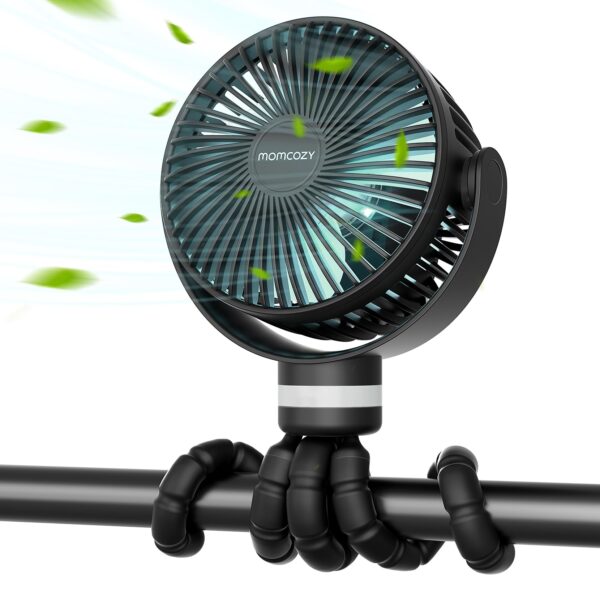 Momcozy 8000 mAh Clip-Ventilator – 360° drehbar mit LED-Licht für Kinderwagen