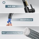 FORIOUS L-Küchenmischbatterie 360° drehbar – Hochbogen Spülenarmatur Edelstahl Matt-Schwarz – Bild 5