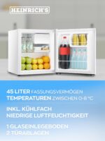 Heinrich's Mini Kühlschrank 45L mit Kühlfach – Getränkekühler für Büro & Zuhause – Bild 5