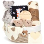 Baby-Geschenkkorb mit Windel-Caddy, Sensorikbuch & Meilensteinkarten – Unisex Neugeboreneset